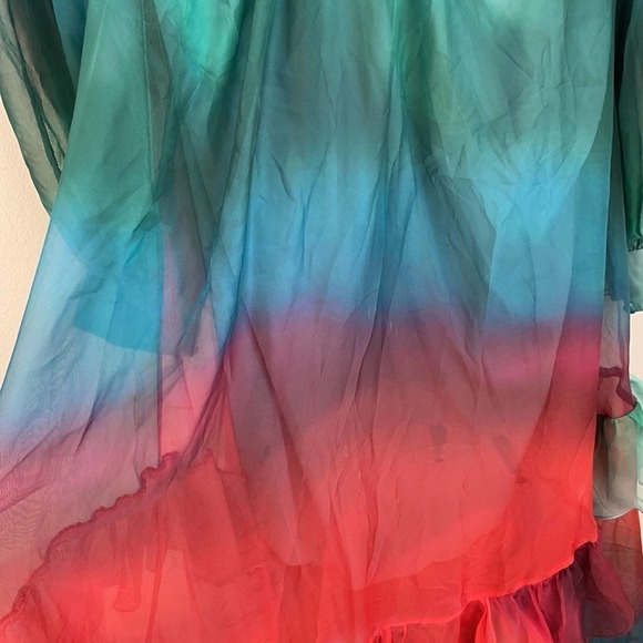 PATBO Sunset Cutout Maxi Dress Red blue green ruffle tiered 12 Rare - Picture 9 of 12